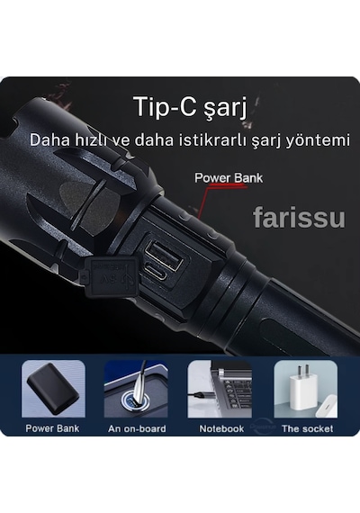 Small Sun 50w 5000 Lümen 26800 Model 8800 Mah Pil 1,5 İle 2 Km Menzilli 10 Saat Çalışma Süresi Siyah