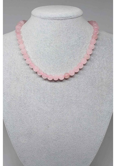 Pembe Kuvars Taşı Kolye 8mm (Klipsli) Çok Renkli