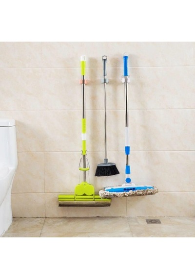 Tekli Duvara Yapışkanlı Mop Tutucu Aparat Sopa Askısı Renkli