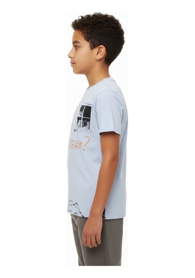 Toontoy Kids Toontoy Erkek Çocuk Bisiklet Yaka Kısa Kollu Baskılı Tişört 22372 Mavi