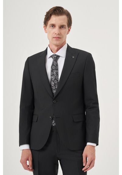 Morven Erkek Siyah Yünlü Platinium Classic Çizgili Slim Fit Sivri Yaka Takım Elbise 25mc001067001 Siyah Morven Erkek Siyah Yünlü Platinium Classic Çizgili Slim Fit Sivri Yaka Takım Elbise 25mc001067001 Siyah