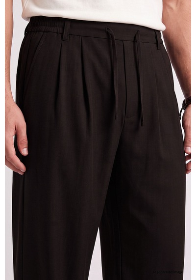 TOMMYLIFE Kahverengi Pileli Dokuma Palazzo Erkek Pantolon - 82201