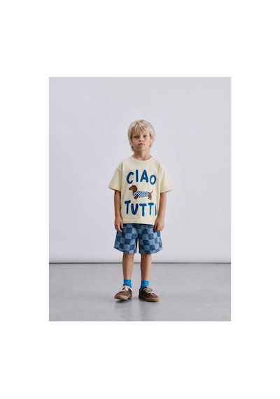 Poala Kids Damalı Denim Balloon Şort Mavi