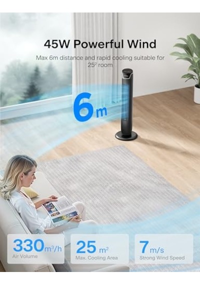 Kule Fan, Uzaktan Kumanda, 38db Fısıltı Sessizliği, 5 Hız Kademesi Ve 4 Mod, Led Ekran, 15h Zamanlayıcı, 90 Salınım 02151083