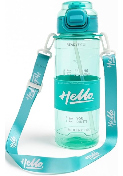 Hello Pipetli Suluk 800 Ml Renkli Askılı Su Şişesi Çocuk Ve Yetişkin Okul Seyahat İçin Gıda Sınıfı Plastik Sızdırmaz Matara Mor Yeşil