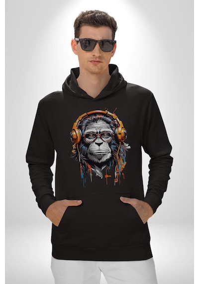 Kulaklık Maymun Müzik Dinliyor Kadın Erkek Siyah Kapüşonlu Sweatshirt Hoodie Siyah Kulaklık Maymun Müzik Dinliyor Kadın Erkek Siyah Kapüşonlu Sweatshirt Hoodie Siyah