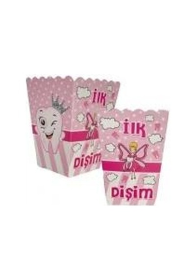 8 Adet - Mısır Kutusu Popcorn Diş Partisi Kız Pembe Diş Buğdayı Parti Seti