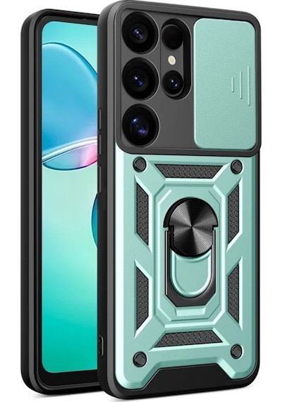 Samsung Galaxy S26 Ultra Uyumlu Tank Kılıf Yüzüklü Standlı Zırhlı Outdoor Kapak - Yeşil
