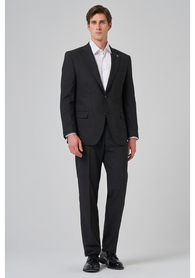 Morven Erkek Siyah Yünlü Trend Desenli Dynamic Fit Mono Yaka Takım Elbise 26mc001015001 Siyah