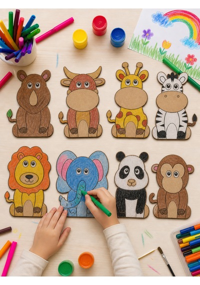 Ahşap Safari Hayvanları Boyama Seti 3 Mm Ham Mdf 8'li Çocuk Aktivite Seti - Eğlen, Öğren Ve Kendi Duvar Dekorunu Yap