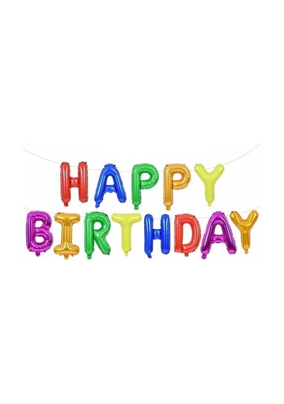 35 Cm Happy Birthday Renkli Harf Folyo Balon Seti - Doğum Günü Parti Dekorasyonu Çok Renkli