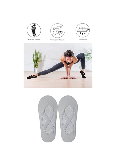 2 Adet Kadın Kaydırmaz Tabanlı Yoga Pilates Fitness Dans Ve Spor Çorabı Beyaz