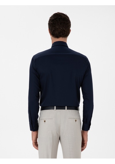 Cacharel Lacivert Slim Fit Pamuklu Klasik Gömlek