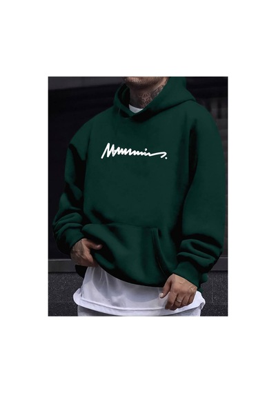 Medinenur Erkek El Yazılı Baskılı Kapüşonlu Sweatshirt Yeşil