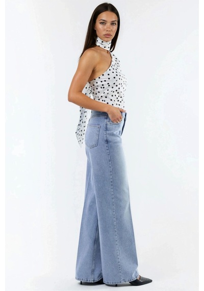 Hiccup Geniş Paça Raw Kot Pantolon Açık Mavi Denim