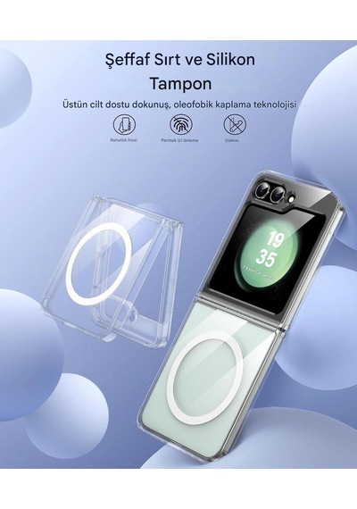 Samsung Uyumlu Z Flip 6 Şeffaf Magsafe Kılıf Safe Şeffaf