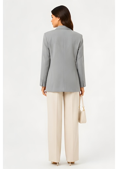Lili Woman Kadın Kruvaze Açık Gri Blazer Ceket Çift Düğmeli, Cep Kapaklı P.3982g