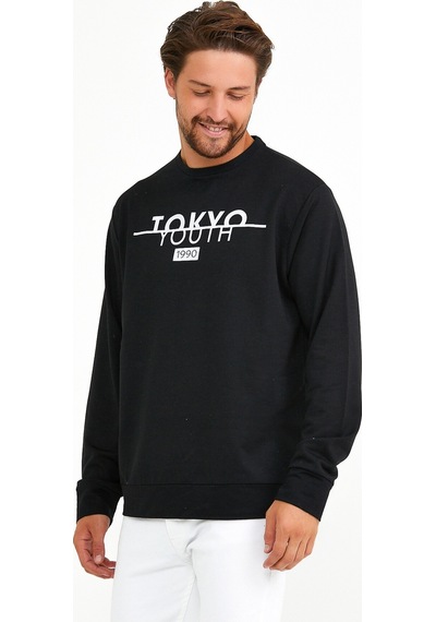 Erkek Bisiklet Yaka Regular Fit Tokyo Basklı Sweatshirt Spr22sw1 001