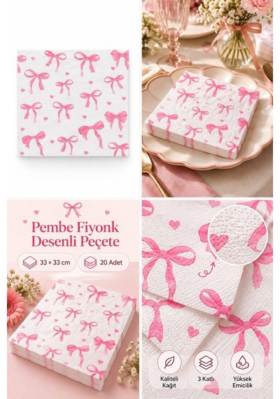 Pembe Fiyonk Desenli Kağıt Peçete 20 Adet