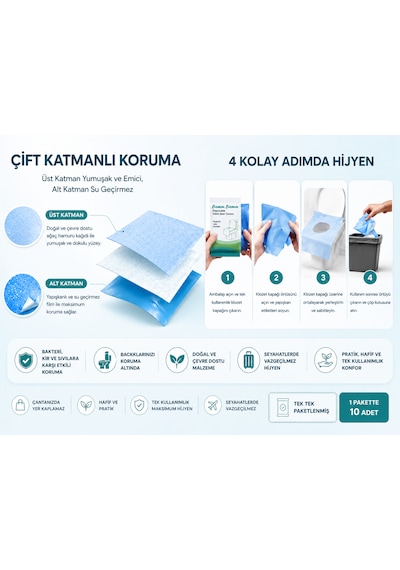 Kullan At 2 Katlı Klozet Kapağı Örtüsü 3x10 Adet Tüm Klozetlerle Uyumlu Xxl