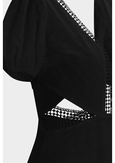 Açelyaokcu Fisto Detaylı Cut Out V Yaka Slim Fit Kadın Mini Elbise Siyah