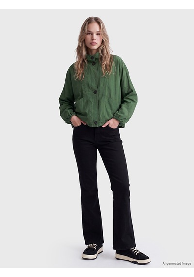 Lcw Vision Yeşil Dik Yaka Oversize Kadın Mont