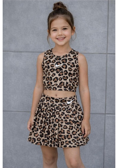 Uğur Bebe Kız Çocuk Leopar Desenli Crop Krop Mayo Şort Etekli Spor Havuz Ve Deniz Uyumlu 1 Beden Büyük Alınız Leopar Leopar