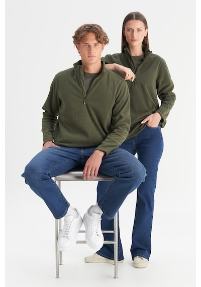 AC&Co / Altınyıldız Classics Erkek Hakı Anti-pilling Tüylenme Yapmayan Standart Fit Dik Yaka Polar Sweatshirt Haki