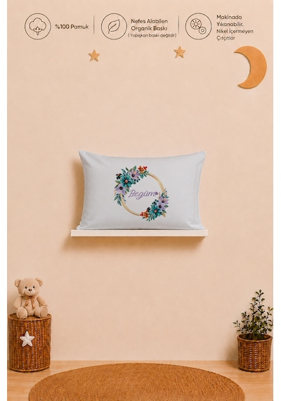 İsme Özel Kız Bebek 2'li Yastık Kılıfı 35x45 Cm %100 Pamuk Organik Baskılı İsimli Bebek Hediyesi 1026y2