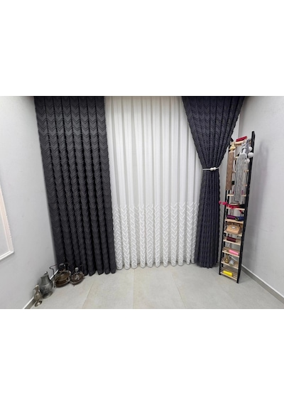 Nivemeshome Mayıs 1-027p Yarı Desen Ekru 1/3 Pileli Tül Perde