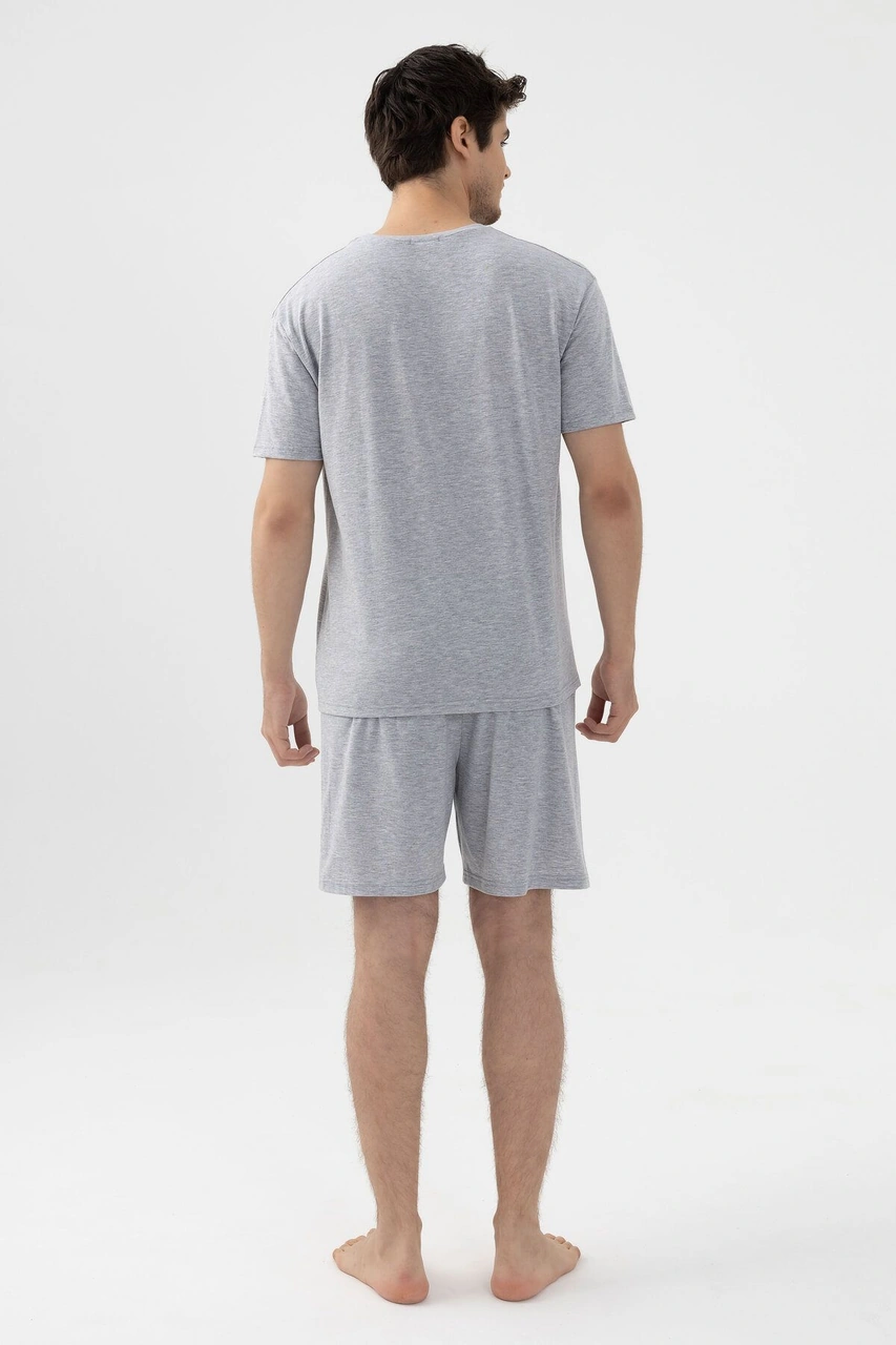 Erkek Gri Melanj Baskılı Şortlu Pijama Takımı Ko6305ts-2 Gri Melanj