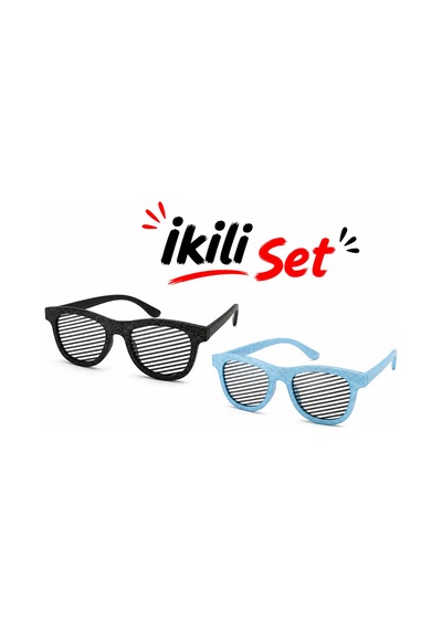 Çizgili Parti Gözlüğü İkili Set Siyah & Mavi Eğlenceli Konsept Gözlük Aksesuarı Tüm Yaşlar