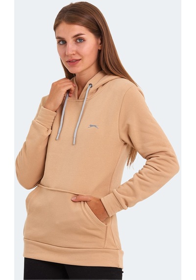 Slazenger KESHIAN IN Kadın Kapüşonlu Cepli Açık Kahve Sweatshirt
