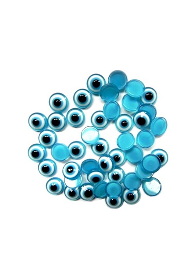 Plastik Yarım Nazar Boncuğu, 8Mm X 50 Adet - Mavi
