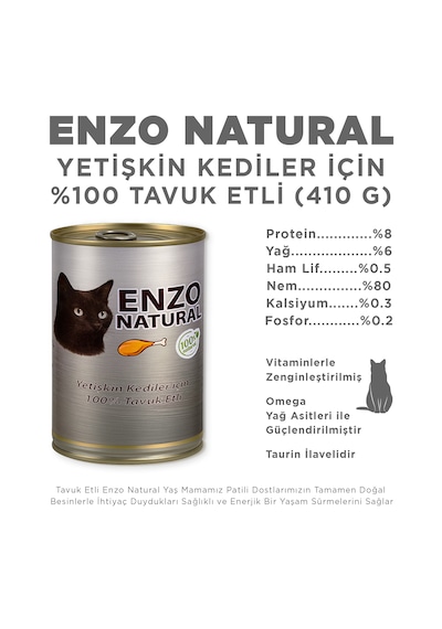 Enzo Natural Tavuk Etli Konserve Yaş Kedi Maması 410 Gr X 12