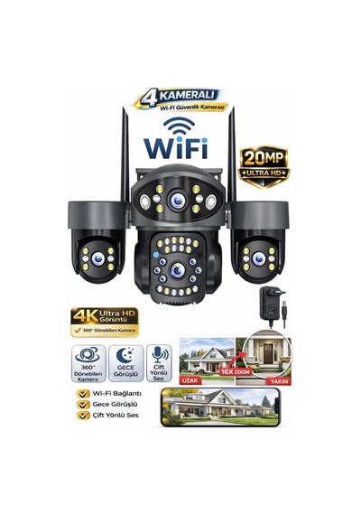 Rx18 Wifi 4 Kameralı Güvenlik Kamerası 20mp Ultra Hd Ptz Hareketli Sesli Gece Görüşlü Akıllı Kamera
