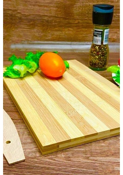 Bambu Antibakteriyel Tekli Çizgili Kesme Tahtası Kesim Panosu Ekmek Tahtası Ahşap