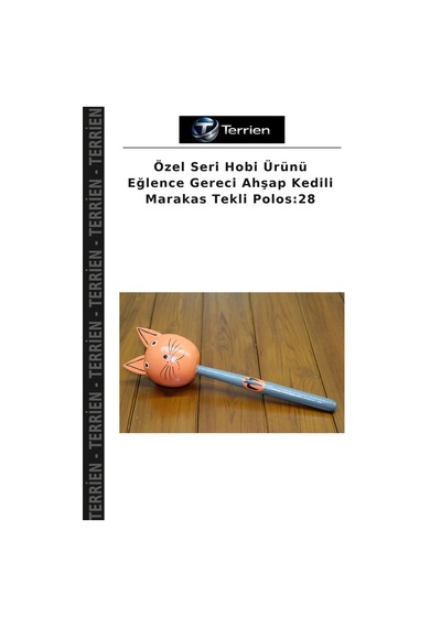 Özel Seri Hobi Ürünü Eğlence Gereci Ahşap Kedili Marakas Tekli Polos:28