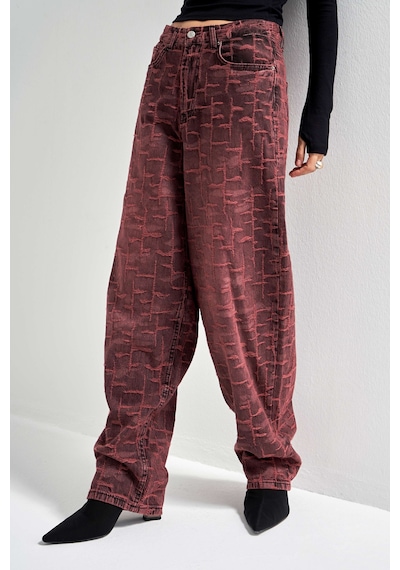Itsbasic Kadın Bordo 4w5-151 Skater Fit Özel Kumaş Tasarım Denim Jean