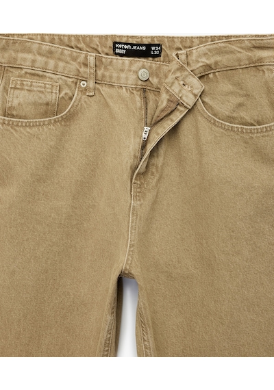 Koton Pamuklu Bol Normal Bel Oversize Baggy Jean Pantolon Deve Tüyü 7wam40137nd Taba