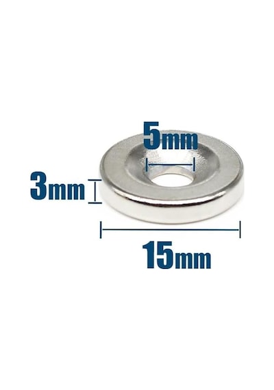Hobialem 5 Adet - Havşa Delikli, Neodyum Mıknatıs, 15x3 Mm, Çok Güçlü Magnet