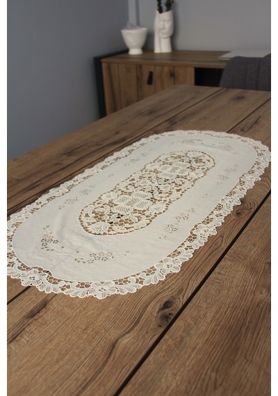 Pvc Runner Ve Sehpa Üstü Servislik 80 Cm X 40 Cm Kahve - Krem