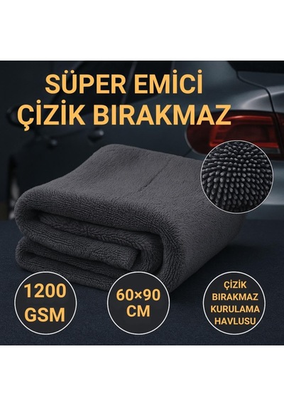 Profesyonel 60x90cm 1200gsm Ultra Kalın Mikrofiber Araç Kurulama Havlusu Oto Yıkama Bezi Kurutm
