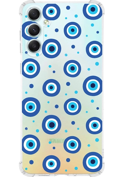Prinrify Samsung Galaxy A34 Uyumlu Nazar Boncuğu 1 Baskılı Şeffaf Köşe Korumalı Antişok Kılıf