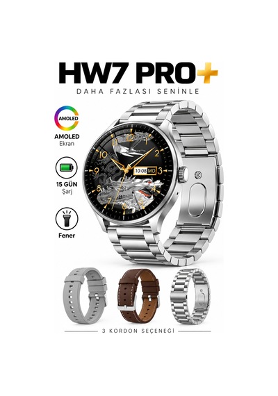 Hw7 Pro+ Akıllı Saat 1.46" Hd Ekran Bluetooth Arama Uzun Pil Ömrü Sesli Asistan Su Geçirmez Gri