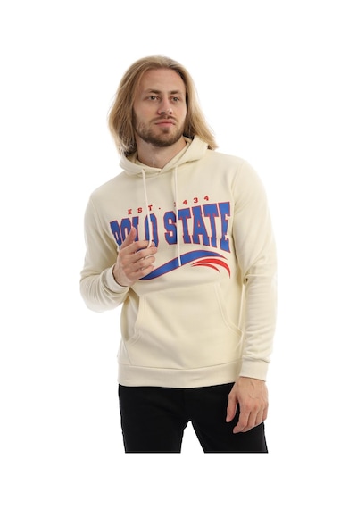 Polostate Erkek Polo State Baskılı Kapüşonlu 3 İplik Şardonlu Sweatshirt Ekru