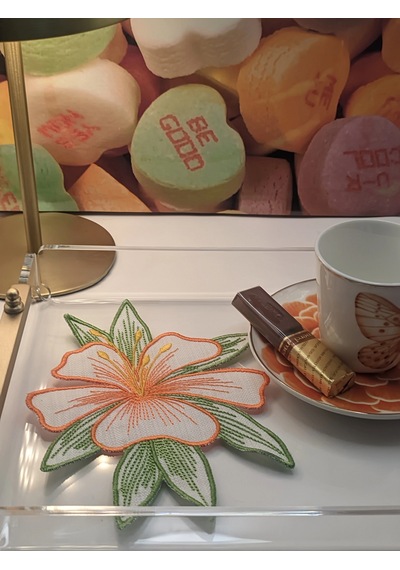 2 Adet Turuncu Zambak Nakışlı Sunum Ve Kokteyl Peçetesi 16x12cm Çok Renkli