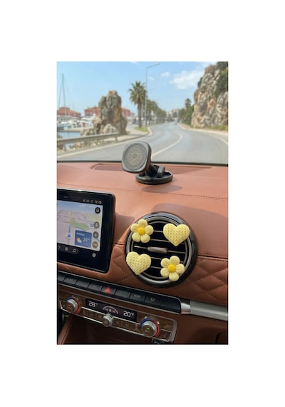 Pastel Sarı Kalp & Çiçek Araç Klima Izgara Süsü 4 Lü Set Dekoratif Oto Havalandırma Aksesuarı