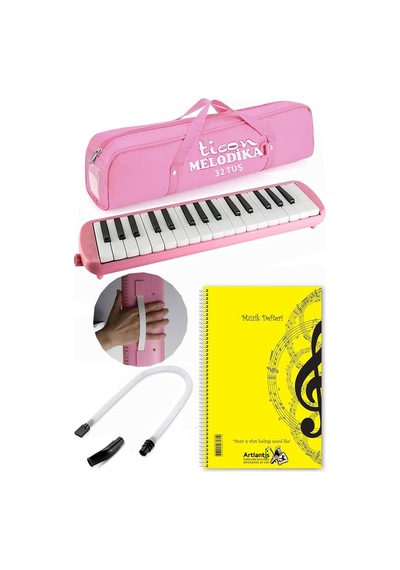 Melodika 32 Tuşlu Pembe Bez Çantalı 1 Adet Müzik Defteri A4 Plastik Kapak 40 Yaprak Spralli 1 Adet Hortumlu Melodika Askılı Taşıma Kulplu Okul Öğrenci