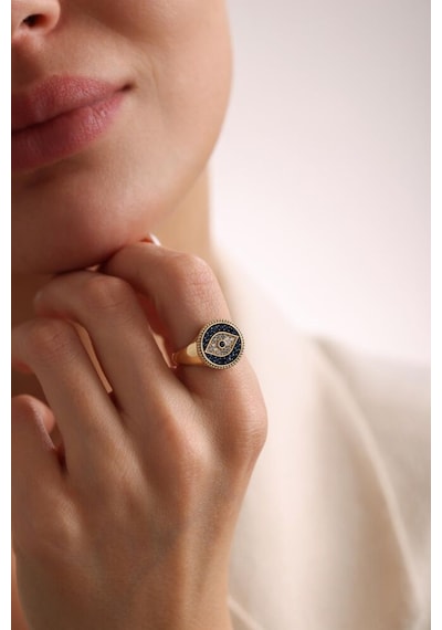 Evil Eye Altın Yüzük Opal Taş Özel Tasarım T13595 Renkli